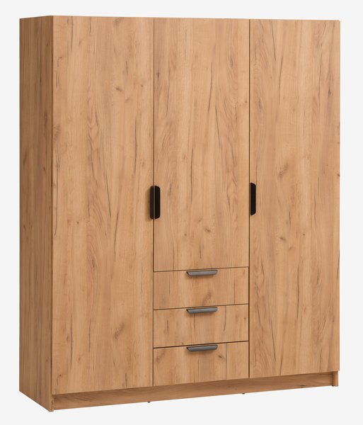 Kleiderschrank JENSLEV 144x176 3 Türen 3 Schubladen eiche